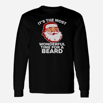 Santa Beard Wonderful Time For A Beard Vintage Long Sleeve T-Shirt - Seseable