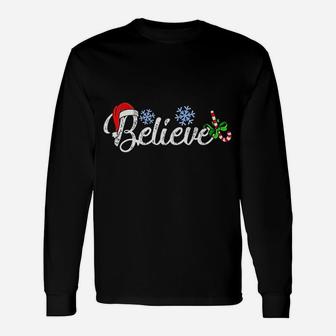 Santa Hat Believe Christmas Xmas Women Long Sleeve T-Shirt - Seseable