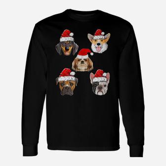 Santa Hat Dog Christmas Tree Christmas Long Sleeve T-Shirt - Seseable