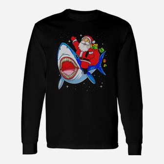 Santa Riding Shark Shirt Christmas Galaxy Space Tees Black Youth B076n49jp6 1 Long Sleeve T-Shirt - Seseable