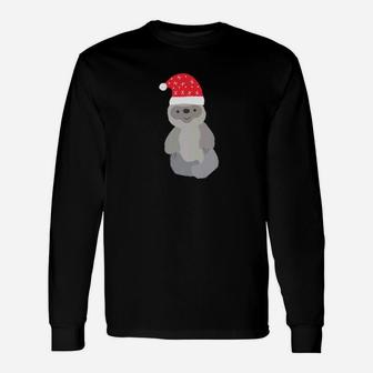 Santa Sloth Santa Hat Merry Christmas Long Sleeve T-Shirt - Seseable