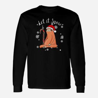 Santa Sloth Let It Snow Holiday Christmas Long Sleeve T-Shirt - Seseable