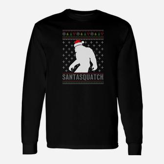 Santa Squatch Ugly Christmas Holiday Bigfoot Long Sleeve T-Shirt - Seseable