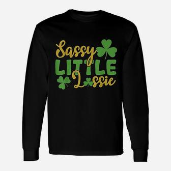 Sassy Little Lassie Shamrock St Patricks Day Long Sleeve T-Shirt - Seseable