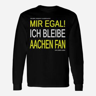 Schwarzes Aachen Fan Langarmshirts mit Mir egal! Ich bleibe Fan Aufdruck in Gelb - Seseable
