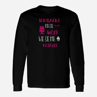 Schwarzes Bäcker Langarmshirts mit Slogan Welt nach Meinem Geschmack - Seseable