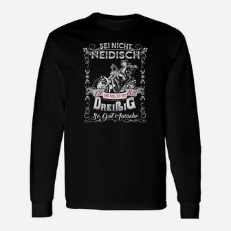 Schwarzes Biker-Langarmshirts, Vintage Sei nicht neidisch, Dreißig ist Geil - Seseable