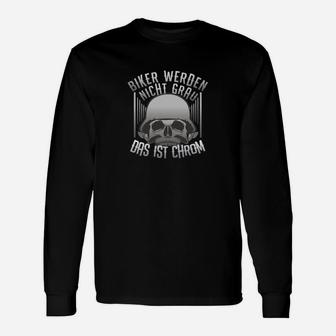 Schwarzes Biker Langarmshirts, Witziger Spruch & Totenkopf-Design - Seseable