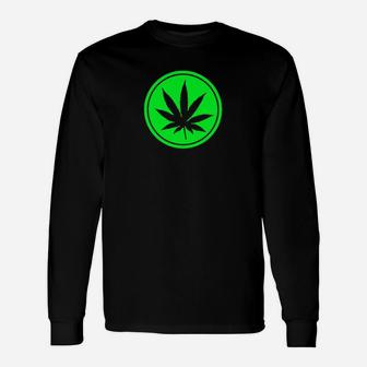 Schwarzes Cannabisblatt Langarmshirts im Kreisdesign, Grün Motiv Tee - Seseable
