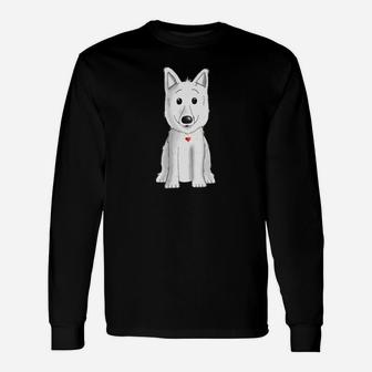 Schwarzes Cartoon-Hund Langarmshirts mit Rotem Halsband, Lustiges Tee - Seseable