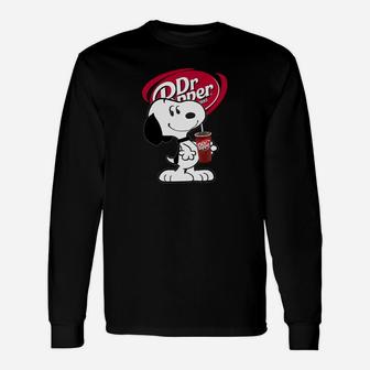 Schwarzes Dr. Pepper & Snoopy Langarmshirts, Witziges Motiv Tee - Seseable