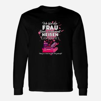 Schwarzes Feuerwehr Damen Langarmshirts mit Aufschrift - Seseable