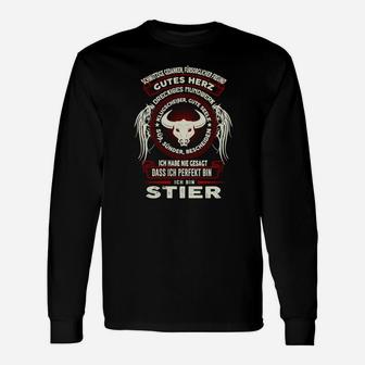 Schwarzes Herren Langarmshirts mit Stier-Motiv, Lustiger Spruch für Männer - Seseable