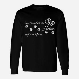 Schwarzes Hundeliebhaber Langarmshirts mit Herz-Pfoten-Design, Geschenk für Hundefreunde - Seseable