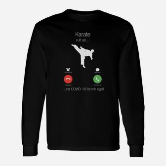 Schwarzes Karate Humor Langarmshirts, Lustiges 'Karate ruft an' Design - Seseable