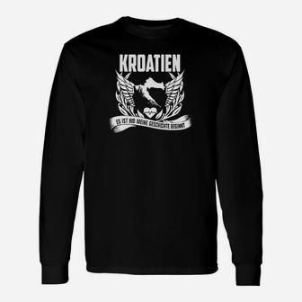 Schwarzes Kroatien Langarmshirts mit Adlermotiv, Patriotisches Design - Seseable