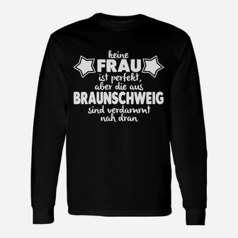 Schwarzes Langarmshirts Frauen aus Braunschweig fast perfekt, Spruch - Seseable
