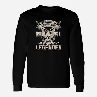 Schwarzes Langarmshirts Leben beginnt bei 66, 1951 Legenden Geburt - Seseable