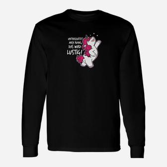 Schwarzes Langarmshirts Lustiger Spruch & Cartoon-Einhorn-Design, Einzigartiges Einhorn-Langarmshirts - Seseable