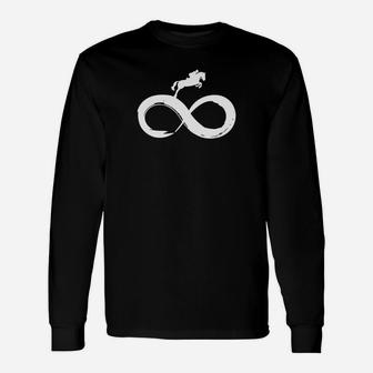 Schwarzes Langarmshirts mit Infinity-Zeichen & Weißem Pferd, Modisches Design - Seseable