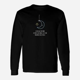 Schwarzes Langarmshirts mit Mond und Sternen, Inspirierendes Spruch-Design - Seseable
