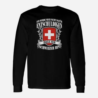 Schwarzes Langarmshirts mit Schweizer Kreuz, Stolz Schweizer zu sein Spruch - Seseable