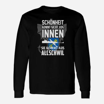 Schwarzes Langarmshirts Spruch Allschwil, Schönheits-Humor Tee - Seseable