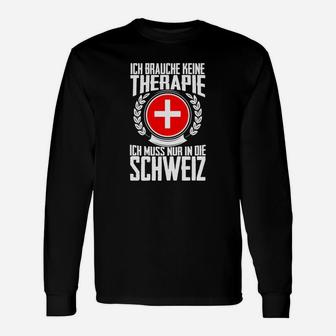 Schwarzes Langarmshirts Therapie in der Schweiz mit Schweizer Kreuz - Seseable