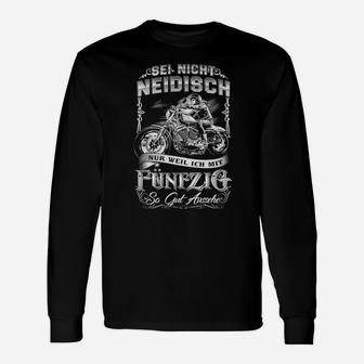 Schwarzes Motorrad Langarmshirts Nicht Neidisch für 50-Jährige, Lustiges Spruch-Langarmshirts - Seseable