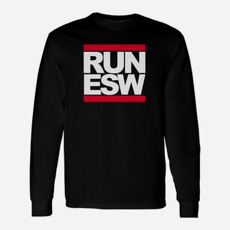 Schwarzes RUN ESW Street-Style Langarmshirts, Urban Fashion Tee - Seseable