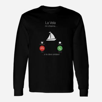 Schwarzes Segel-Langarmshirts mit italischem Spruch, Grafikdesign Unikat - Seseable