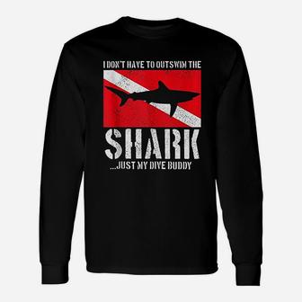 Scuba Diving Shark Flag Scuba Diver Long Sleeve T-Shirt - Seseable