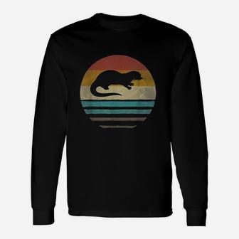 Sea Otter Retro Vintage 60s 70s Silhouette Distressed Long Sleeve T-Shirt - Seseable