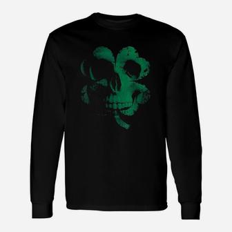 Shamrock Clover Skull Irish St Patrick Day Long Sleeve T-Shirt - Seseable