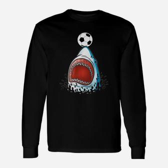 Shark Soccer Shirt, Cute Animal Lover Sports Boys Long Sleeve T-Shirt - Seseable