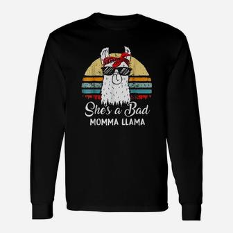 Shes A Bad Momma Llama Mama Retro Vintage Long Sleeve T-Shirt - Seseable