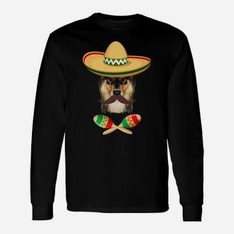 Shetland Sheepdog Sombrero Mustache Cinco De Mayo Long Sleeve T-Shirt - Seseable