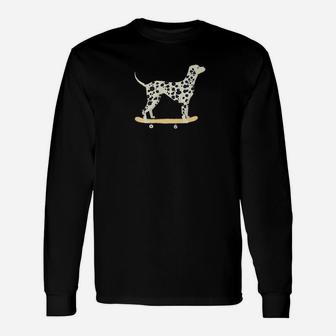 Skateboarding Dalmatian Puppy Dog Long Sleeve T-Shirt - Seseable
