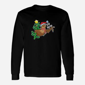 Sloth Christmas Tree Slo Ho Ho In Santa Hat Xmas Tee Long Sleeve T-Shirt - Seseable