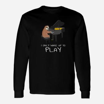 Sloth Piano Player Cute Piano Keyboard Music Teacher Long Sleeve T-Shirt - Seseable