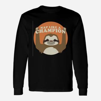 Sloths Nap Like Champions Sloth Sloths Animal Nap Champion Vintage Cartoon Retro Jungle Long Sleeve T-Shirt - Seseable