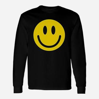 Smile Face Emoticons Graphic Sarcastic Happy Face Humor Long Sleeve T-Shirt - Seseable