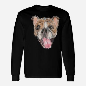 Smiling Slobbery Tongue English Bulldog Long Sleeve T-Shirt - Seseable