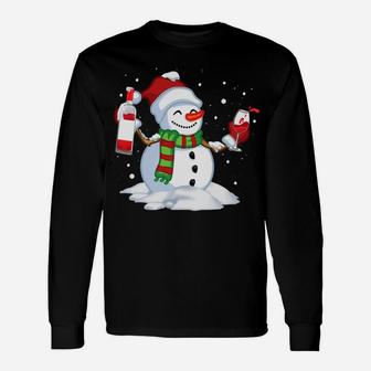 Snowman With Wine Christmas Xmas Wine Drinking Long Sleeve T-Shirt - Seseable