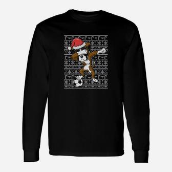 Soccer Ugly Christmas Dabbing Boxer Dog Santa Dab Long Sleeve T-Shirt - Seseable