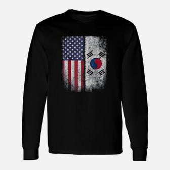 South Korean American Flag Korea Usa America Long Sleeve T-Shirt - Seseable