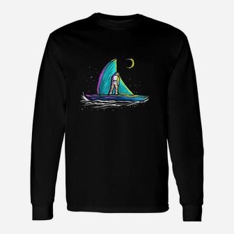 Space Astronaut Sail Boat For Skipper Sailing Captain Long Sleeve T-Shirt - Seseable