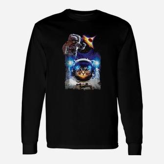 Space Cat Astronaut Galaxy Long Sleeve T-Shirt - Seseable