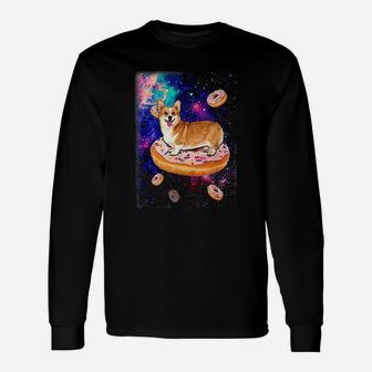 Space Corgi Riding Donuts In Galaxy Corgi Long Sleeve T-Shirt - Seseable