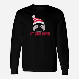 My Spirit Animal Sloth Christmas Hat Holiday Long Sleeve T-Shirt - Seseable